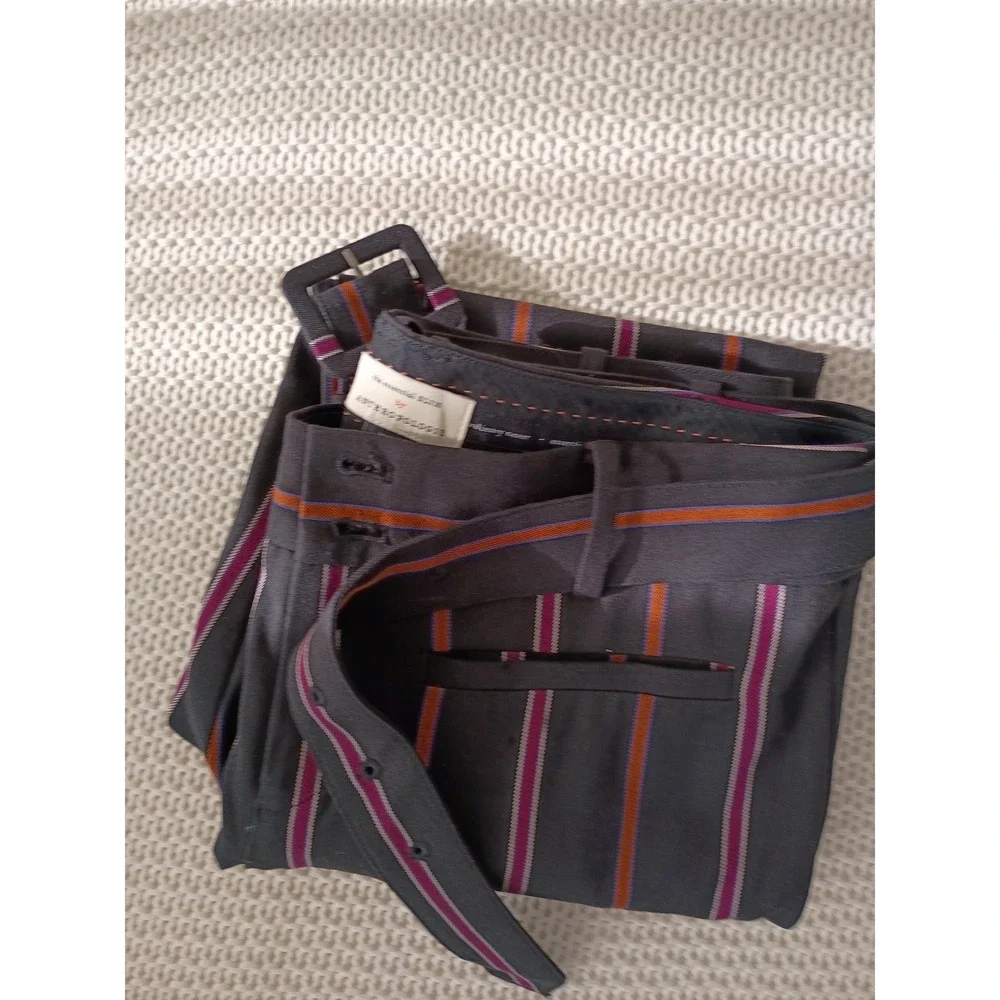 Anthropologie The Essential Slim Striped Pants‎ Burgundy Black Womens Size 10